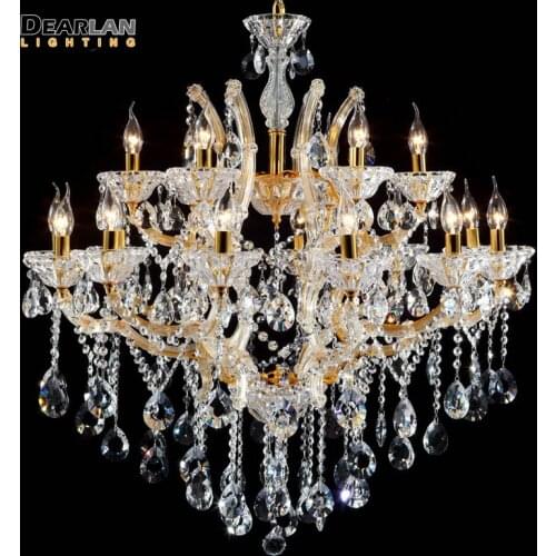 Clear Gold Candle Chandelier Lighting Massive Chandelier Cristal Pendelleuchte lampshades Lustre Living Glass Arms 18 Lamps