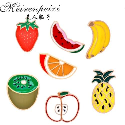 1 Mini brooch pin badges fruit kiwi Watermelon Banana Strawberry Pineapple Orange trend metal enamel pin fruit jewelry
