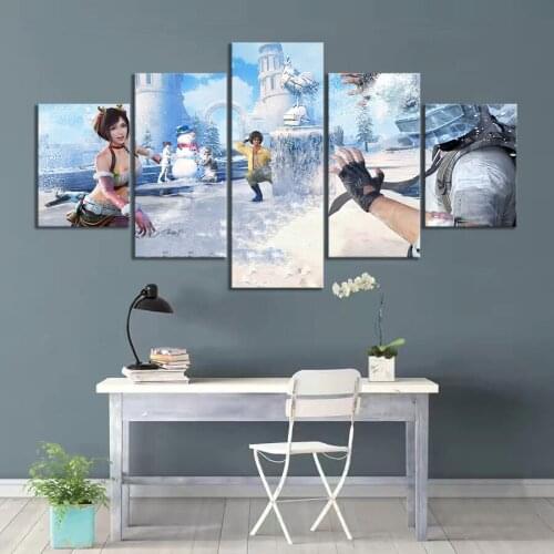 Home Decor Modular Canvas Picture 5 Piece Pubg Warrior Snowfield Game Painting Poster Wall For Home Canvas Painting Wholesale