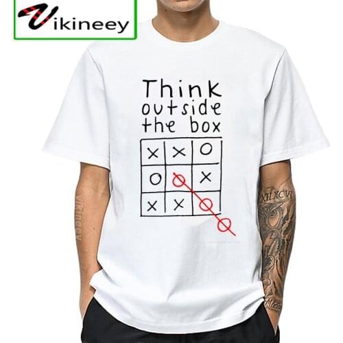 Men Tshirt Short-Sleeve T-shirt Think Outside The Box Printed White Black Mens T Shirt Casual O-Neck Summer Tops Tee Drop-Ship