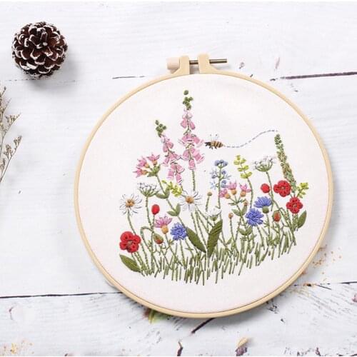 1pcs Embroidery Kit Hoop Flowers Diy Plant Pattern Embroidery Frame Cross Stitch Needle Punch Kit