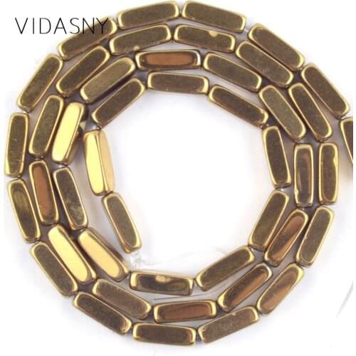 Natural Gem Stone Cuboid Shape Gold Hematite Beads For Needlework Jewelry Making Charm Spacer Beads DIY Necklace Bracelet 15"