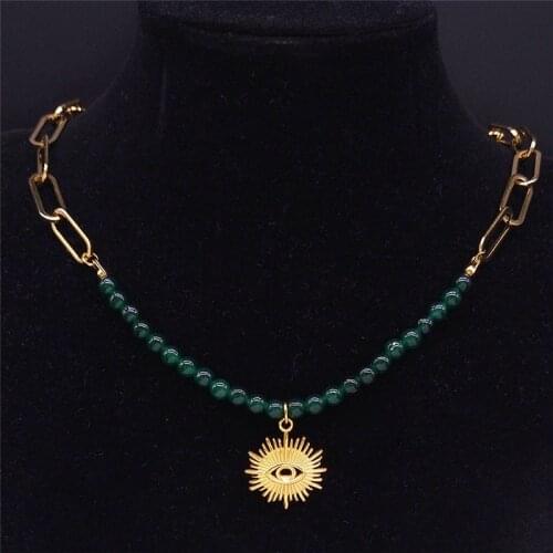 Turkey Eye Stainless Steel Natural Stone Necklaces Women/Men Gold Color Pendants Necklace Jewelry collier femme NK136S04