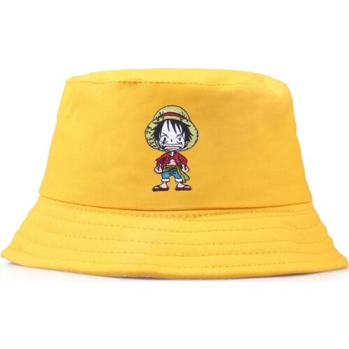 Luffy Bucket Hat One Piece Anime cotton embroidery Summer Basin hat Panama Flat Caps Fashion casual outdoor Fishing Hats