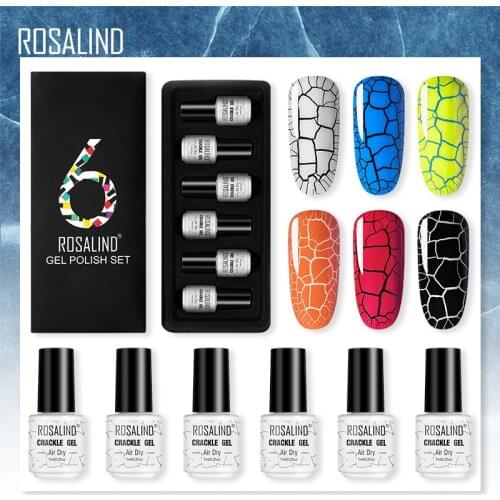 ROSALIND Crackle Gel Set Nail Polish Air Dry Gel Varnishes All For Manicure Soak Off Semi Permanent Nail Art Need Base Top Coat