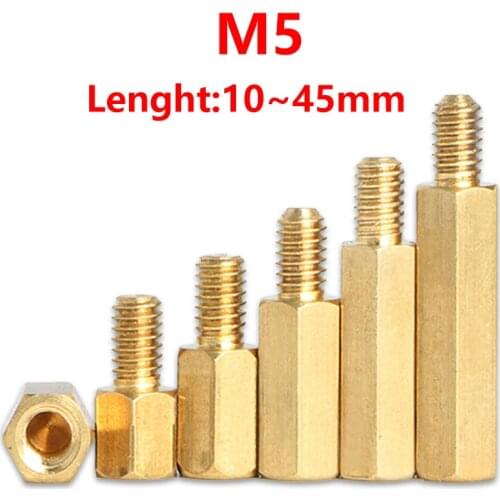 M5 Hexagonal Stud Male To Female Brass Spacer Hex Brass Standoff Spacer Screw Pillar PCB Computer PC Motherboard Hollow Bolt