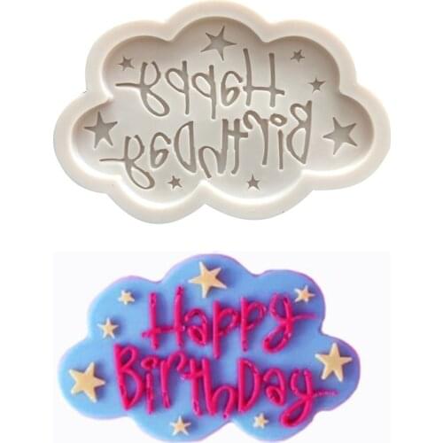 1 Pcs Happy Birthday Silicone Fondant Cake Mold Alphabet Letter Chocolate Baking Cloud Shape Mold Diy Birthday Gift Accessories