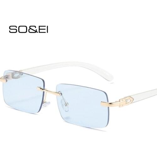 SO&EI Fashion Rectangle Sunglasses Women Vintage Rimless Ocean Gradient Lens Eyewear Shades UV400 Men Brand Designer Sun Glasses