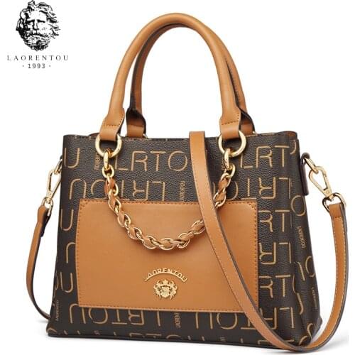 LAORENTOU Vintage Women Handbag Monogram Lady Commute Shoulder Tote Large Capacity Female Classical Purse Valentines Gift