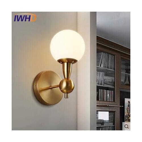 IWHD Nordic LED Wall Light Concise Glass Ball Lampshade Bedside Lamp Fixtures LED Wall Sconce Stair Lights Arandela