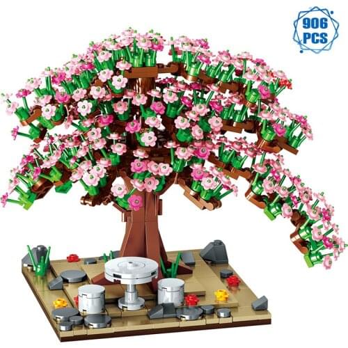 Technical Ideas Romantic Cherry Tree Building Blocks Sakura Street View Model Bricks Construction Toys for Kids Birthday Gifts