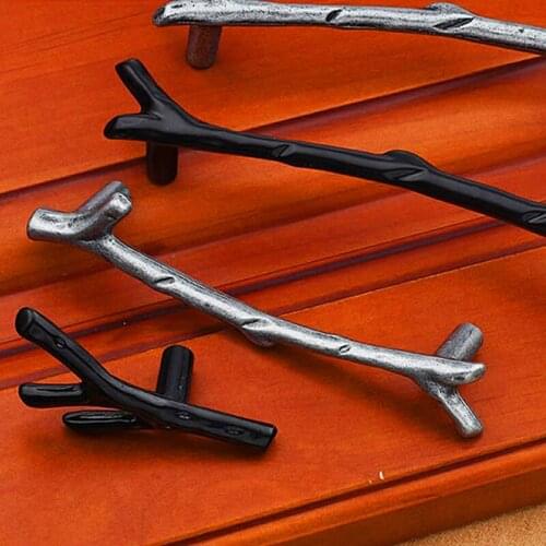 One Piece vintage creative branch furniture handles antique silver Black kitchen cabinet drawer handles knobs door handles