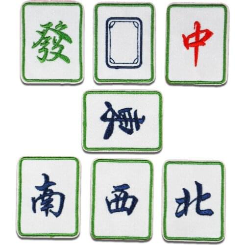 Mahjong Cool Iron On Letters Embroidery Applique Patches For Clothing Decoration Handcrafts DIY Sewing Woman Clothes