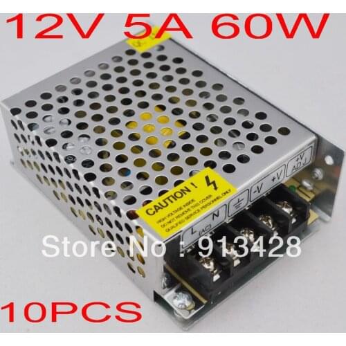 High Quality 10 pcs/lots DC 12V 5A Switch power supply 60W LED power adapter Free shipping