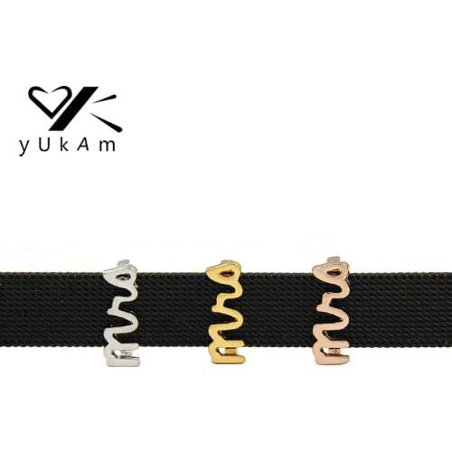 YUKAM Silver Color Gold Family Mom Sister Lovers Ladies Mrs Slide Charms for Women Mesh Keeper Bracelets Bangles Jewelry Making