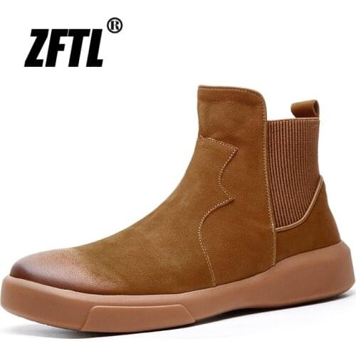 ZFTL New men ankle boots genuine leather man Chelsea boots brown Trend tooling shoes autumn winter slip-on male Chelsea boots125
