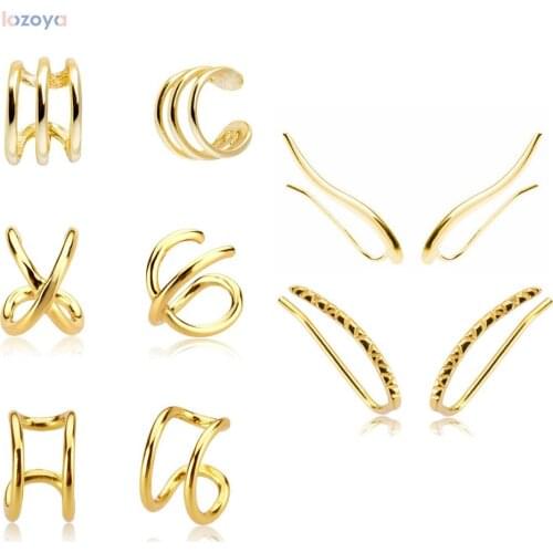 LOZOYA 925 Sterling Silver Plain Slim Cuff Earring Ear Cuff Gold Helix Cuff -Double Ear Cuff Climber Women Rock Punk For Women
