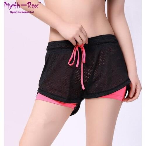 Women Yoga Shorts Breathable Sport Leggings Fake Two Pieces Elastic Solid Gym Fitness Running Short Pants Interior lining Bottom