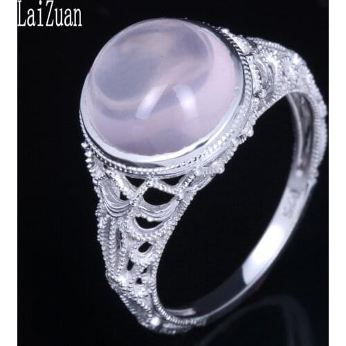 LaiZuan Sterling Silver 925 Certified Round 4.89ct Genuine Pink Quartz Diamond Engagement Ring Women Vintage Trendy Fine Jewelry