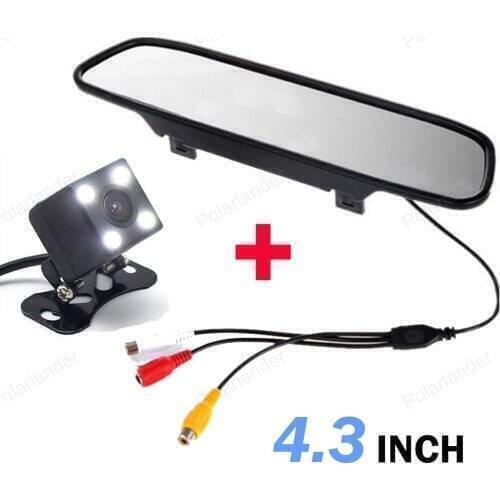 4.3" TFT LCD 2 Video Input Car Mirror Monitor Parking Rear View Monitor with 4 LED night vision reversing Camera