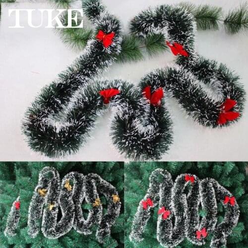 1PC 2M Christmas Garland With Bowknot Xmas Garland Chunky Tinsel Chrismas Tree Decoration Home Party Wall Door Decor Supplies