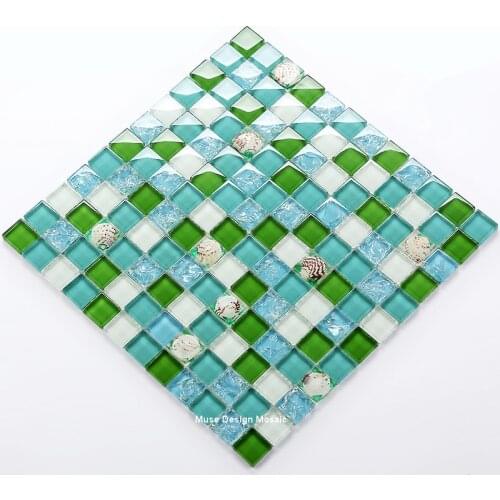 11 Colors, Crystal Galss Shell Resin Mosaic Tile Blue White mother of pearl wall tile kitchen backsplash bathroom background