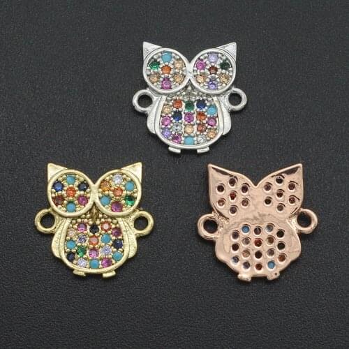 13x12mm 100% CZ Zircon DIY Jewelry Rainbow Night Owl Connectors Charm Wholesale Jewellery Connector OEM Order Accepted