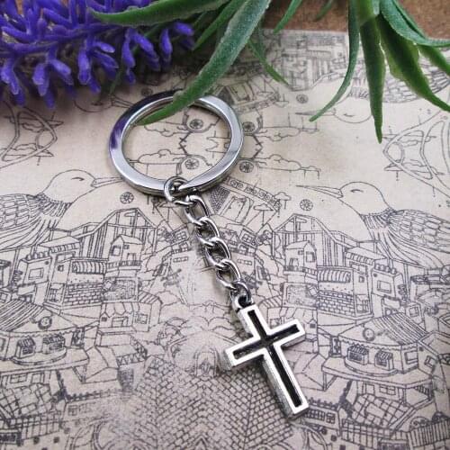 3pcs /lot 22*15mm hollow cross 28mm Keyring Metal Chain Silver Color Men Car Gift Keychain