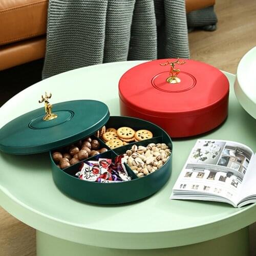 4 Grids Round Shape Home Candy Fruit Nuts Storage Box Plate Organizer with Lid Candy Box Storage