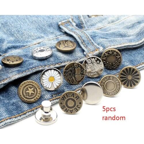5pcs Sewing Pins Buttons Adjustable Disassembly Retractable Jeans Waist Button Metal Extended Buckles Pant Waistband Expander