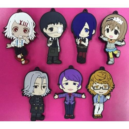 7 pcs Anime Tokyo Ghouls Kaneki Ken,Touka Kirishima Rei Rize ,Juuzou Suzuya,Uta pvc Figures Phone Strap/Keychain Pendant Toys