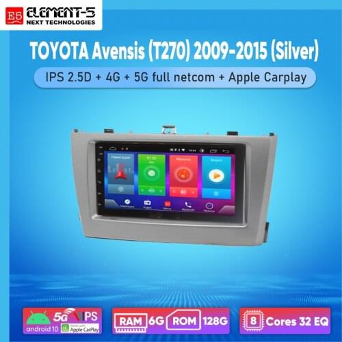 ELEMENT-5 7" 2G+32G Android 8,9,10 4G WIFI RDS DSP Car Radio For TOYOTA Avensis (T270) 2009-2015 (Silver), Navigation GPS HIFI