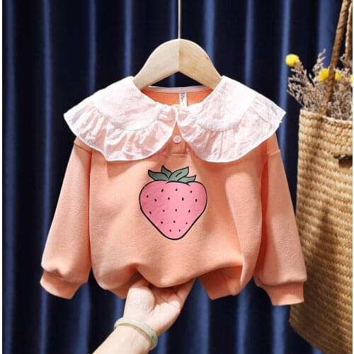 0-6Years Girls'Childrens Long-Sleeved Sweet Baby Print Blouse Doll Collar Spring and Autumn Clothes Girls Blouse Girl Tops