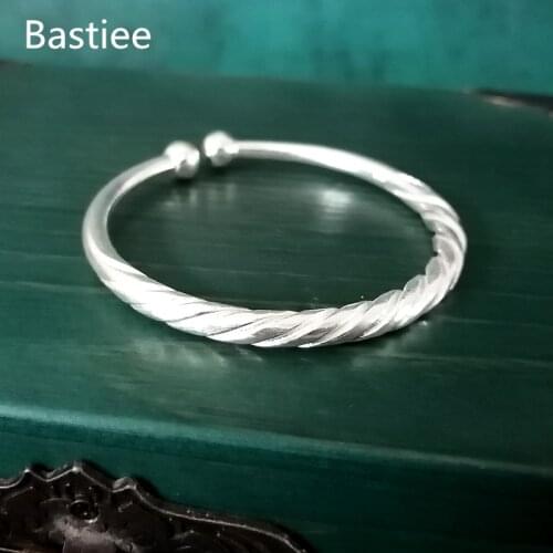 Bastiee 999 Silver Bangle Bracelet Women Hmong Handmade Ethnic Bangles Rotating Vintage Wedding Gift Luxury Jewelry Miao Silver