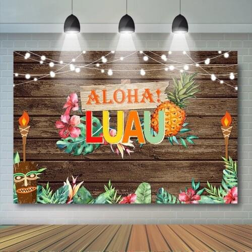 Hawaii Luau Summer Party Decor Aloha Luau Flamingo Tropical Party Banner Hawaiian Birthday Wedding Party Wood Photo Backdrop