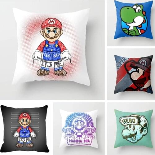 45x45cm Super Mary Mario game theme pillowcase children cartoon character printing bedroom living room sofa car pillowcase
