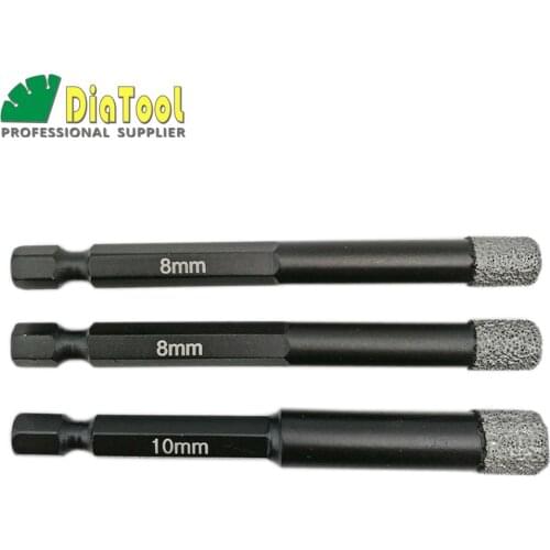 DIATOOL 3pcs 8mm+8mm+10mm Vacuum Brazed Diamond Core Bits Qucik Fitting Shank Dry Drilling Bits Professional Quality Hole Saw