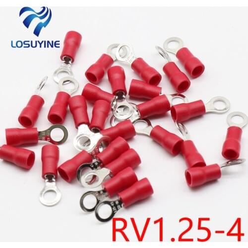 RV1.25-4 Red Ring Insulated Wire Connector Electrical Crimp Terminal RV1.25-4 Cable Wire Connector 100PCS RV1-4 RV