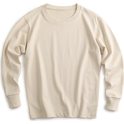 Casual Mens T-shirt Long sleeve 300g Heavyweight Fabric Tops Comfortable Soft T shirts Men Vintage Cotton Brown Tee Tops Spring