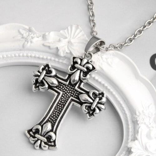 Gothic Dark Style Flower Cross Pendant Necklace Ankh Street Punk Necklaces Hip-Pop Goth Jewellery For Alternative Girl Gifts