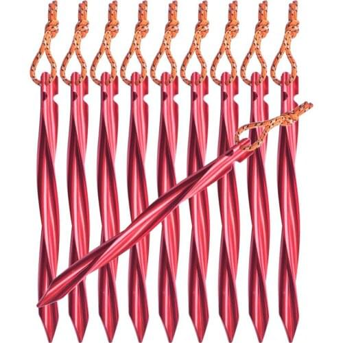 6pcs Spiral Tent Stakes 25cm Aluminum Alloy Swirled Shape Tent Pegs with Pull Cords Tent Accessories Equipment