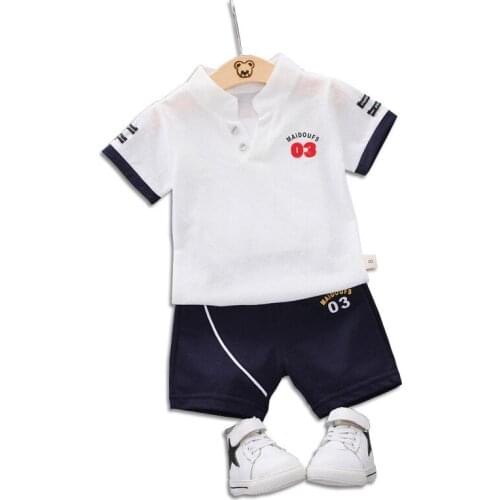 Boys set 2019 summer childrens stand collar short-sleeved T-shirt cotton fashion two-piece set 1-4 years old