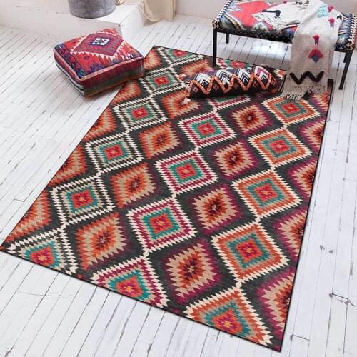 Morocco Style Hallway Area Rugs Retro Ethnic Geometric Print Living Room Kitchen Doormat Bedroom Bedside Anti-Slip Floor Carpet
