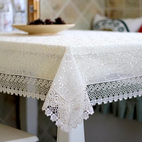 European Style Lace Tablecloth Fabric Pastoral Dining Table Hollow Embroidery Rectangular Round Tablecloth Tea Table Cloth Cover