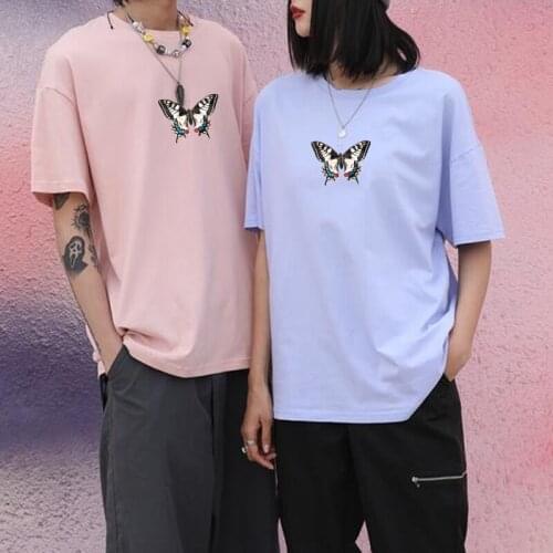 Lady Feather Butterfly T-shirt Women Korean Style Tumblr Aesthetic T Shirt Short Sleeve Plus Size Cotton Top Tees Female Clothes