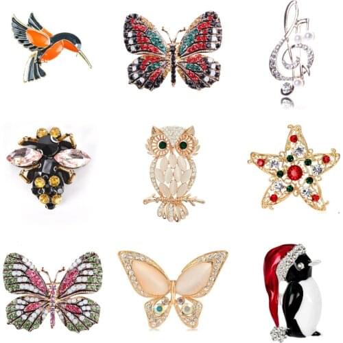 Fashion Handmade Cute Birds Parrot Pin Brooches For Women Enamel Pin Crystal Animal Brooch Pin Simulated Pearl Animal Jewelry