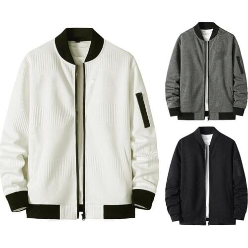LUCLESAM Men Casual Stripe Bomber Jacket Male Black Round Neck Cotton Jacket jaqueta masculina chaquetas hombre
