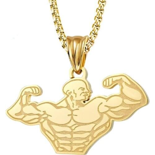 Stainless Steel Hip Hop Punk Rock Fitness Bodybuilding Muscle Men Pendant Necklace Jewelry Gift For Him with Chain