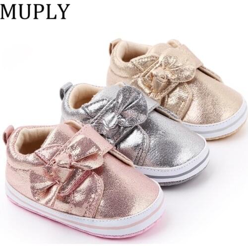 Newborn Baby Girls Bow Princess Shoes Spring Soft Sole Crib Leather Solid Anti-Slip With Baby Shoes Moccasins Shoes