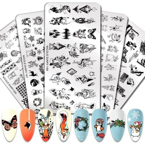 NICOLE DIARY Nail Stamping Plates Christmas Snowflakes Nail Art Plate Stainless Steel Stamp Template for Printing Stencil Tools